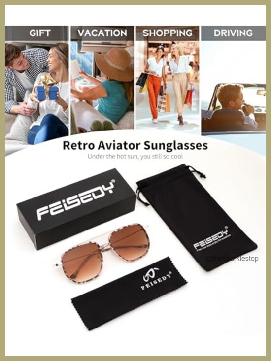 Retro Aviator Sunglasses Dual-Bridge Metal Frame Square Sun Glasses
